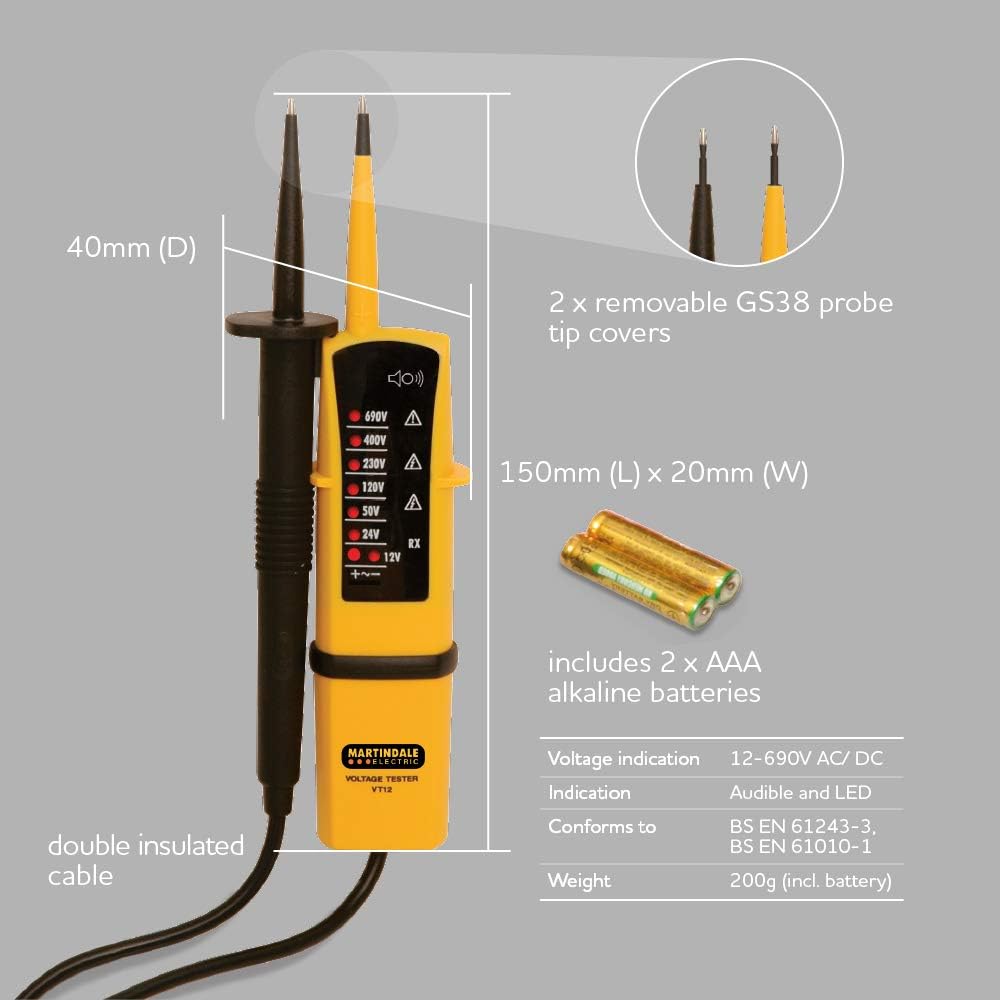 Martindale VT12 Two Pole Voltage and Continuity Tester, Yellow
