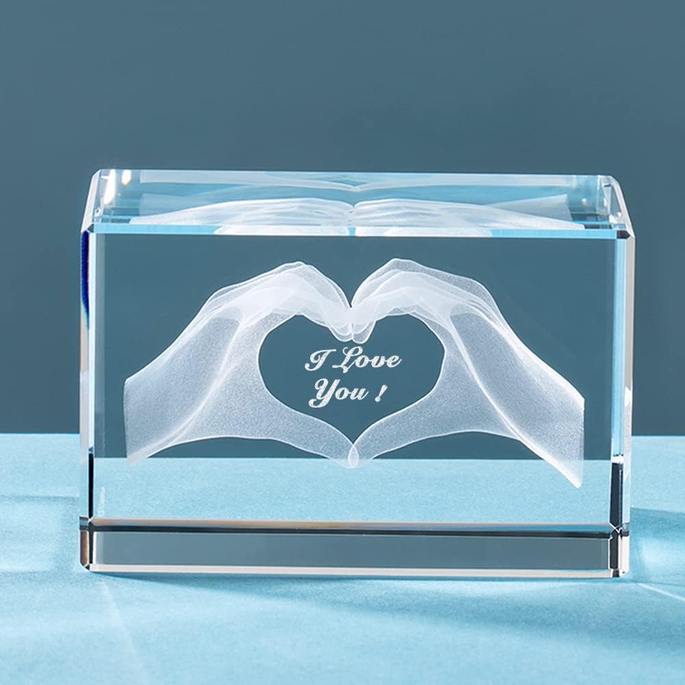 3D Crystal Love Cube Keepsake with Engraved Message, Romantic Valentine and Anniversary Gift for Him or Her