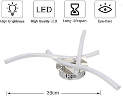 Ceiling light fixture with LED features and dimensions on a white background