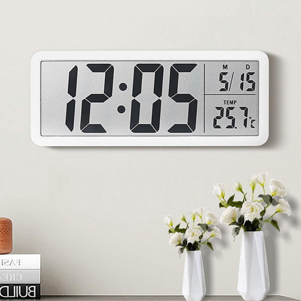 8'' LCD Digital Wall Clock with Time, Temperature & Date Display, Battery/USB Powered