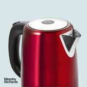 Morphy Richards Equip Kettle 1.7L – 3000W Rapid Boil, Removable Limescale Filter, Easy View Water Gauge, Stainless Steel, Red