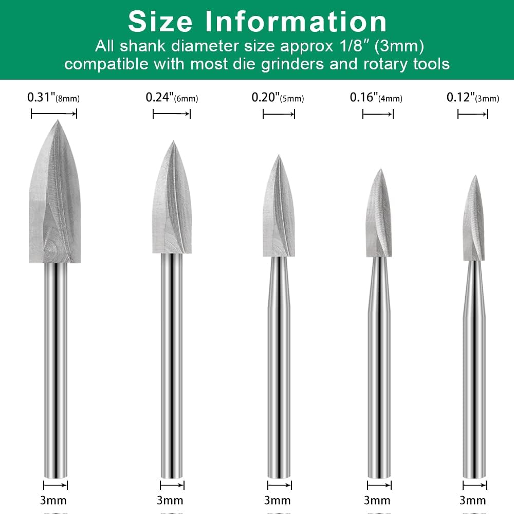 Dremel Rotary Tool Wood Carving Bits 5PCS 1/8” Shank