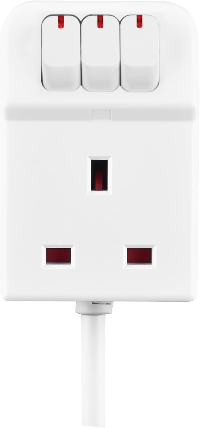Masterplug Three Socket Extension Lead with Individual Switches, White