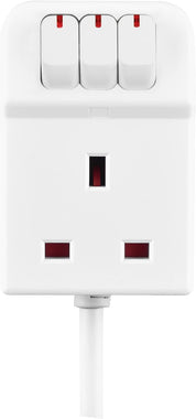 Masterplug Three Socket Extension Lead with Individual Switches, White