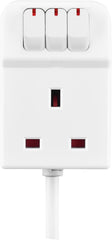 Masterplug Three Socket Extension Lead with Individual Switches, White