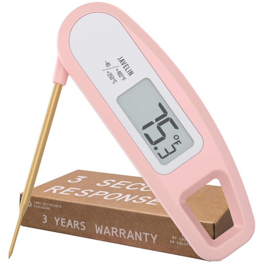 Javelin Ultra Fast Digital Meat Thermometer – Instant Read, 2.75" Probe, Foldable Compact Design, Splash Resistant – Rhubarb