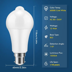 ONJIE PIR Motion Sensor LED Bulb 12W B22 Cool White 6000K 4 Pack