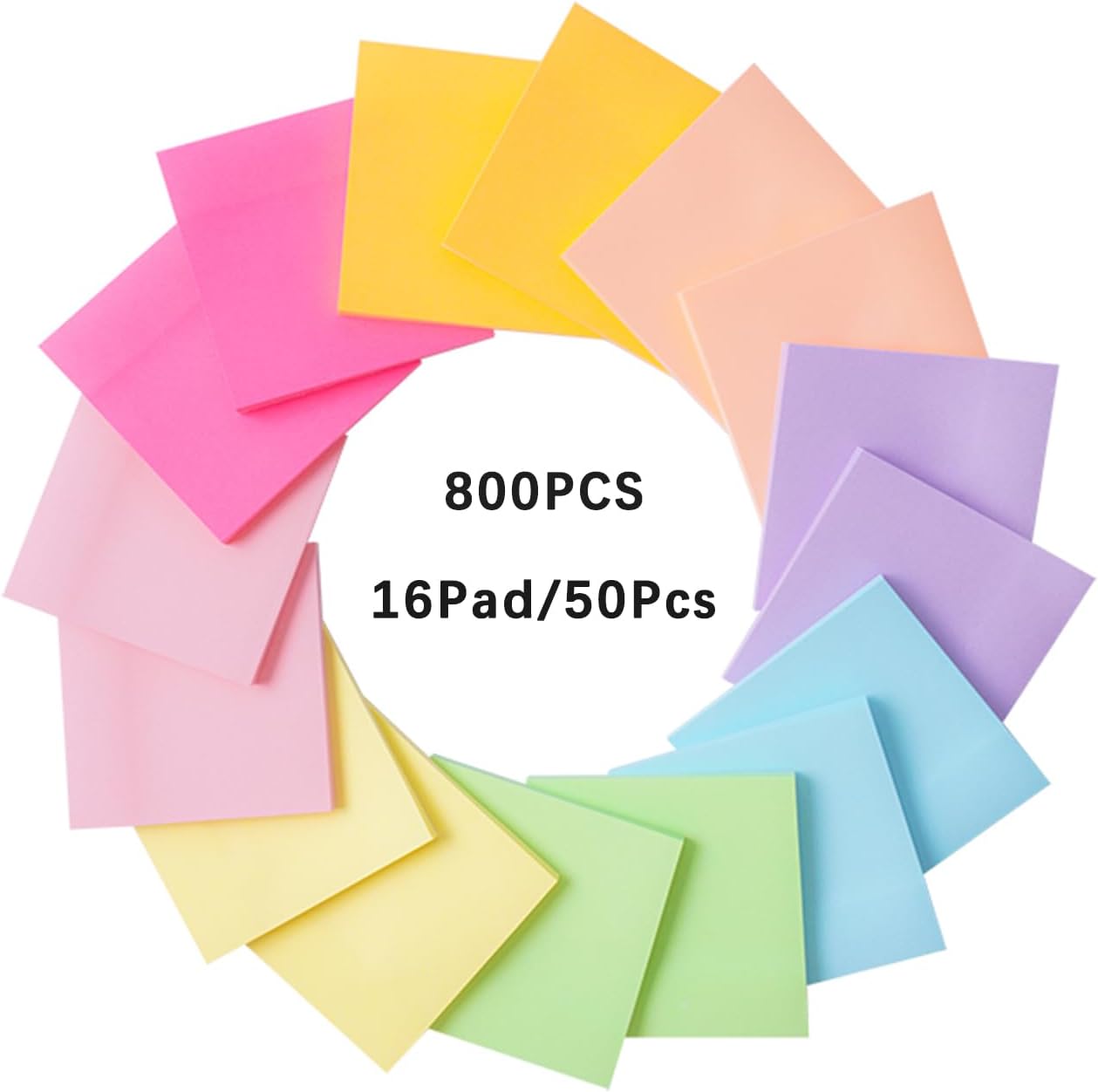 Sticky Notes 3x3 Inch, 16 Pads Multi-Color Self-Stick Note Set for Office & School
