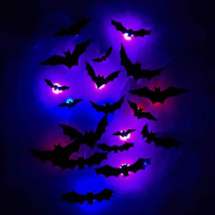 Halloween 3D Bats Decoration Black Led Bat Lights Wall Decor Halloween Lights Indoor Bats Vivid Bat Night Light for Home Bar Halloween Party,Flash Wall Stickers (60PC)