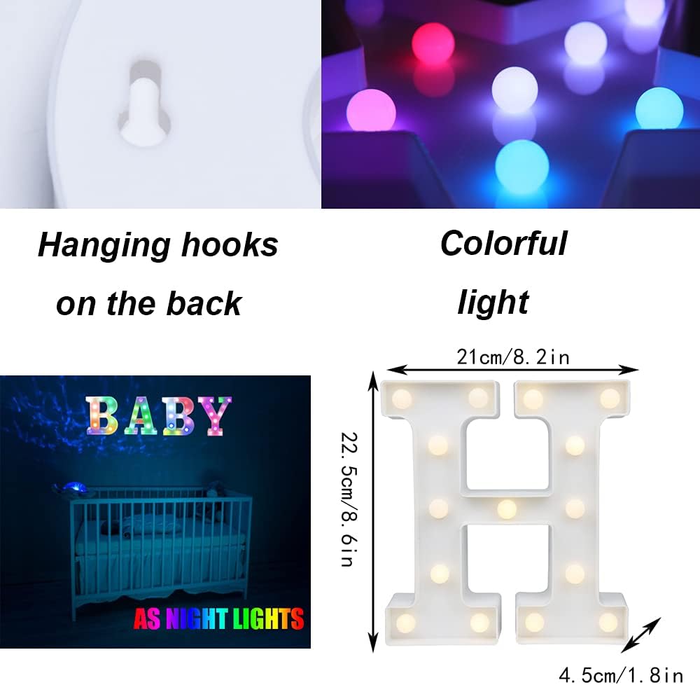 Light Up Colorful LED Marquee Letter H with Remote Timer