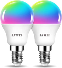 LVWIT E14 Smart Bulb, 4.9W 470Lm, Dimmable, Works with Alexa & Google Assistant, 2 Pack