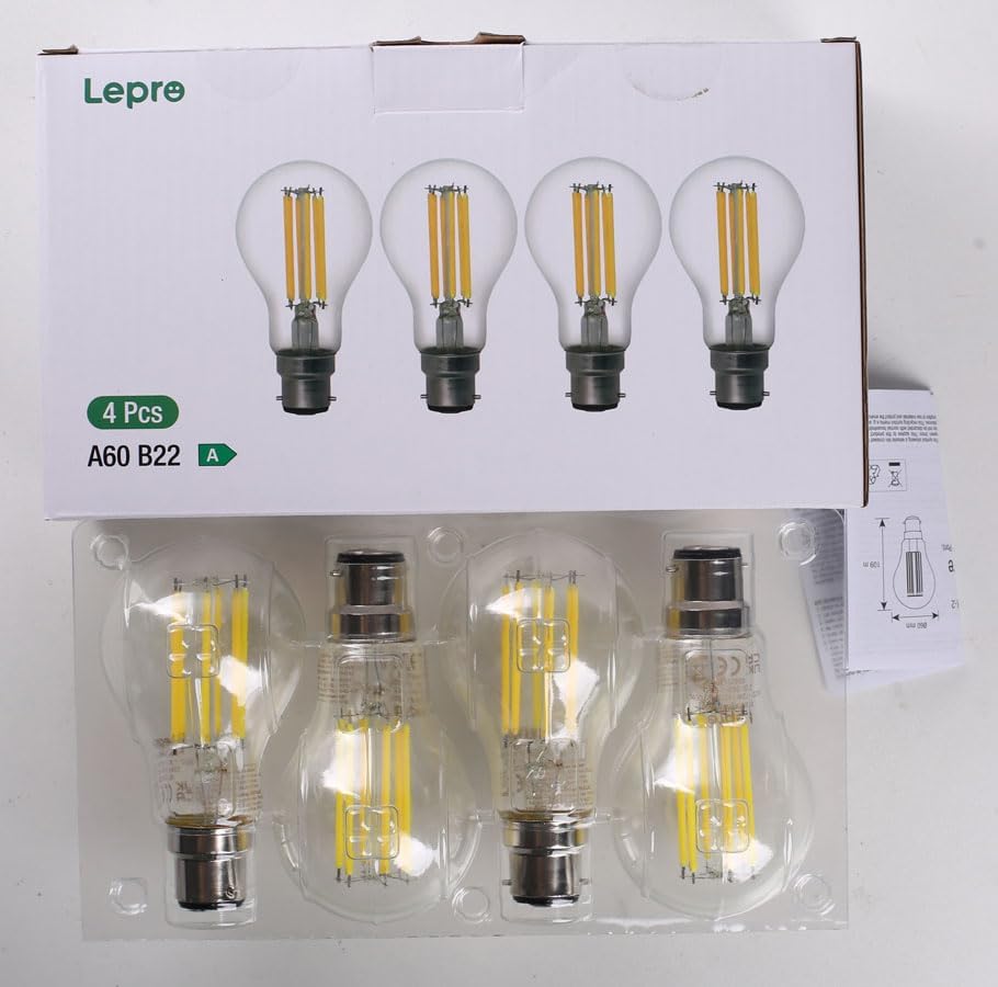B22 LED Filament Bulb 7.2W 1521lm Warm White Pack of 4
