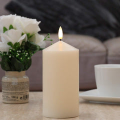 23cm Battery Operated Authentic Flame Flickering Effect LED Candle - Traditional Cream Real Wax with Realistic Black Wick - 3 Sizes (Ivory Chapel, Large)