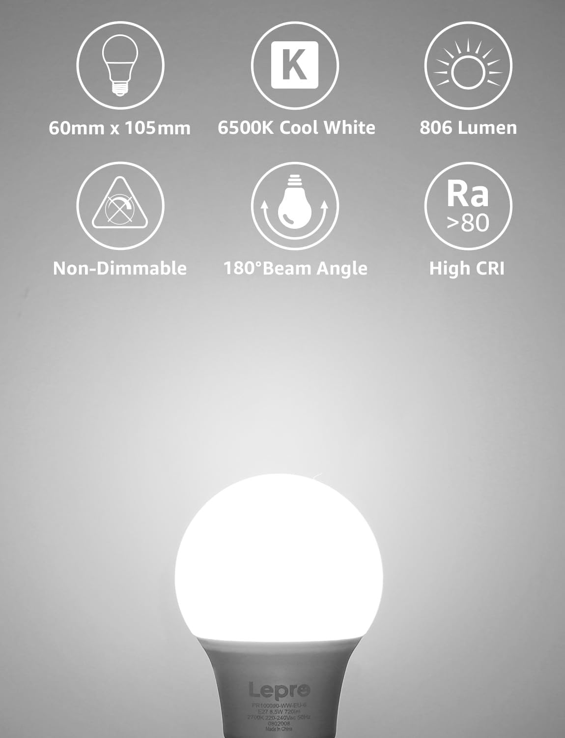 B22 LED Bayonet Bulb 8.5W 6500K Cool White 6 Pack