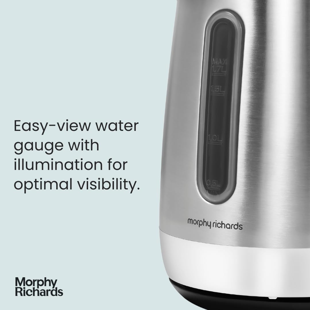 Equip 1.7L Kettle – 3kW Rapid Boil, Removable Limescale Filter, Easy View Water Gauge – Brushed Stainless Steel