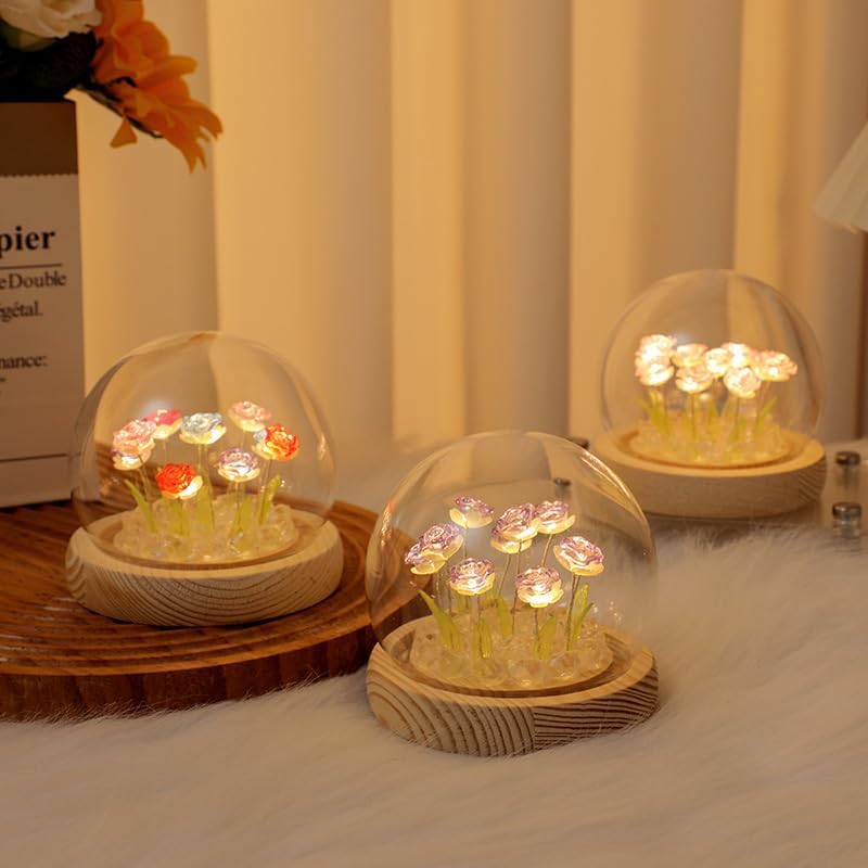 Purple Rose Flower Night Lamp with Warm LED Glow – Cute Battery Powered Bedroom Decor Gift