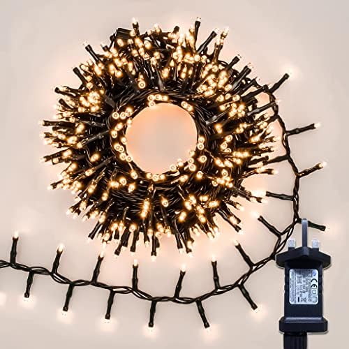 Christmas Tree Fairy Lights with 300 LEDs, 6m/19.7ft Warm White to Multicolor, 9 Modes with Timer, Green Cable Wire String, Waterproof Plug-In Mains Powered for Garden and Fence Decorations