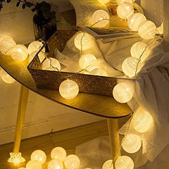 10/20/40 LED Cotton Ball Garland Lights – Small Bulb Fairy Strings for Christmas, Outdoor, Holiday, Wedding, and Home Decoration (Constant Light/Flashing)