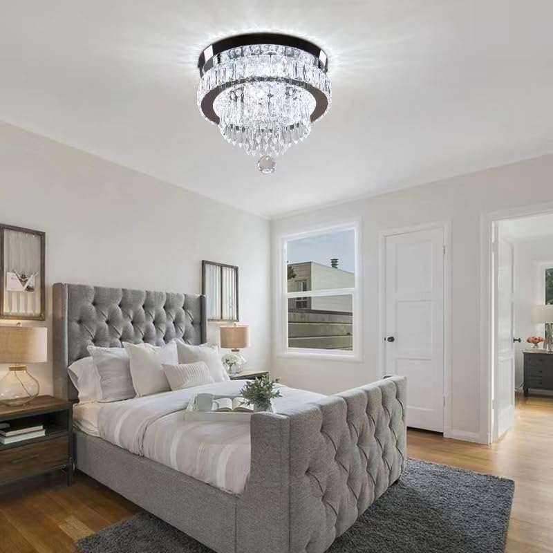 Modern Crystal LED Ceiling Light, 11.8" Round Flush Mount Chandelier