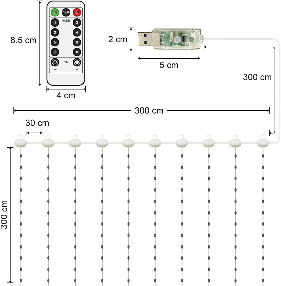 Premium LED Copper Wire String Lights – 300 LEDs, 3x3m with USB Plug & Remote Control for Indoor/Outdoor Warm White Décor