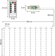 Premium LED Copper Wire String Lights – 300 LEDs, 3x3m with USB Plug & Remote Control for Indoor/Outdoor Warm White Décor