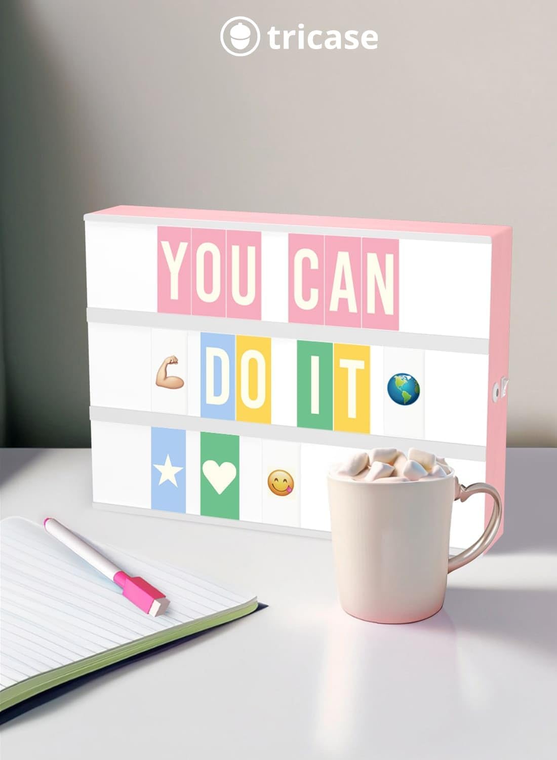 Pink A4 LED Lightbox with 312 Letters & Emoji, USB Powered