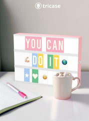 Pink A4 LED Lightbox with 312 Letters & Emoji, USB Powered