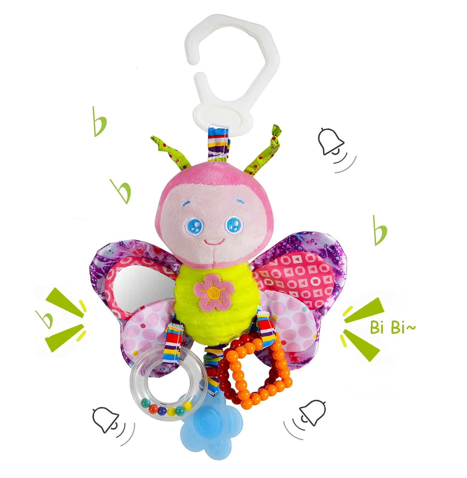 Funsland Pram Toys 0–12M, Clip-On Stroller Car Seat Rattle, Baby Sensory Plush