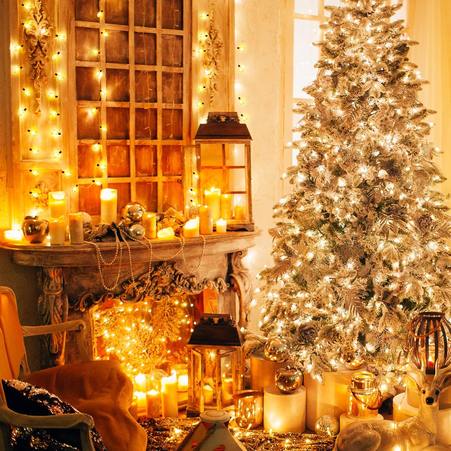 24FT Outdoor Festoon String Lights, 25 ST64 Vintage-Style LED Bulbs, Waterproof, 3000K Warm White, Mains Powered for Garden, Patio, Party