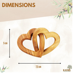KASSIS Handmade Olive Wood Linked Hearts – 5cm Gift for Wedding, Anniversary & More