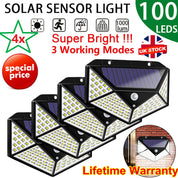 100 LED Solar Security Light, PIR Motion Sensor Wall Light, 3 Modes, 270° Wide Angle, IP65 Waterproof for Outdoor Garden Fence Yard & Pathway