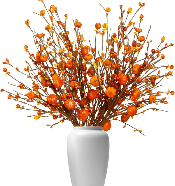 6 Bundles Autumn Leaves & Flowers – Artificial Pumpkin Berry Picks Décor