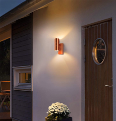 Outdoor Wall Light Dusk Till Dawn Sensor Copper Finish Stainless Steel Up and Down Shining IP65