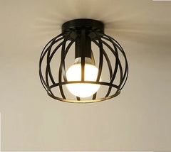 Vintage Black Basket Cage Ceiling Light - Semi-Flush Mount for Hallway, Bedroom, Living Room, E27 Bulb