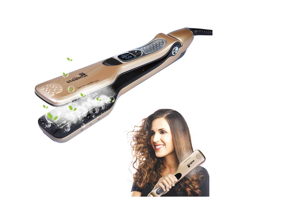 Professional Steam Hair Straightener Flat Iron with Anti-Scald Comb, Adjustable Temp & Auto Shut-Off