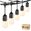 48FT Outdoor LED String Lights, S14 Festoon Lights with 15 E27 Sockets, IP65 Waterproof, 2700K Warm White for Garden, Patio, Party