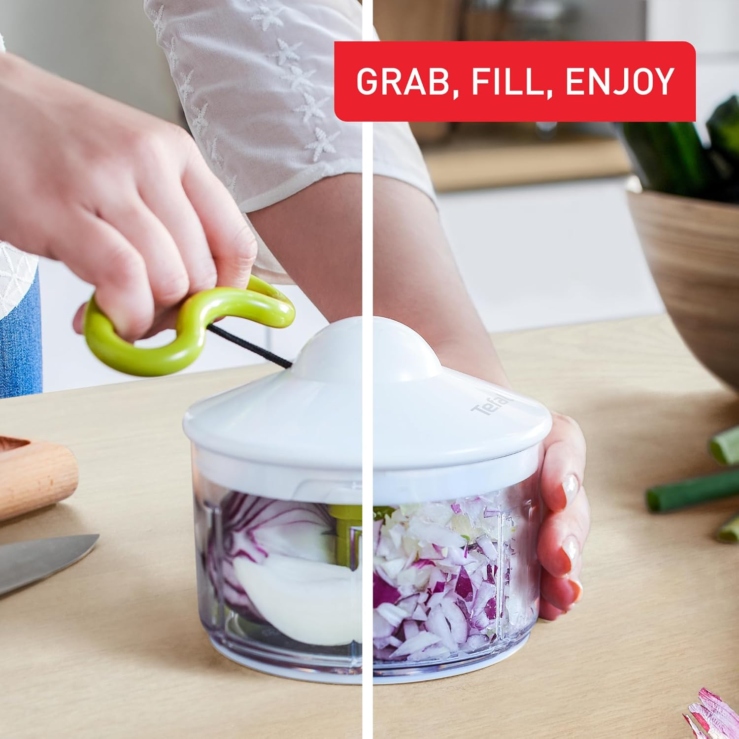 Tefal 5 Second Manual Chopper – 500ml, White & Green, Model K1330404