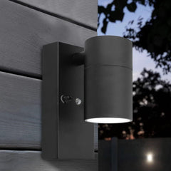 Outdoor Wall Lights, Up and Down Lamp with Motion Sensor, IP44 Black Stainless Steel Outside Lighting Mains Powered Fixtures