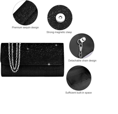 Elegant Glitter Evening Clutch Bag with Chain Strap – Sequins Envelope Purse