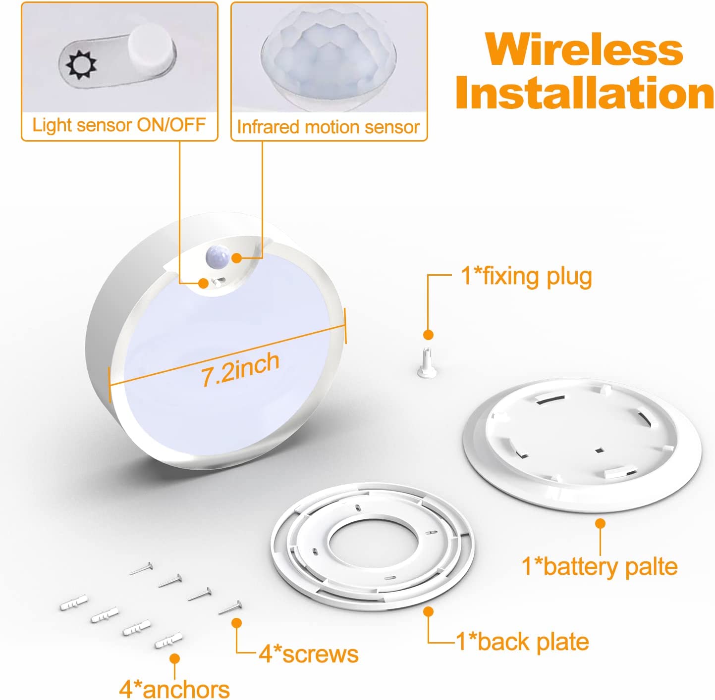 Motion Sensor Light Indoor, Battery Operated Ceiling Light, Battery Powered Shed Lights for Bathroom Porch Stairs Garage