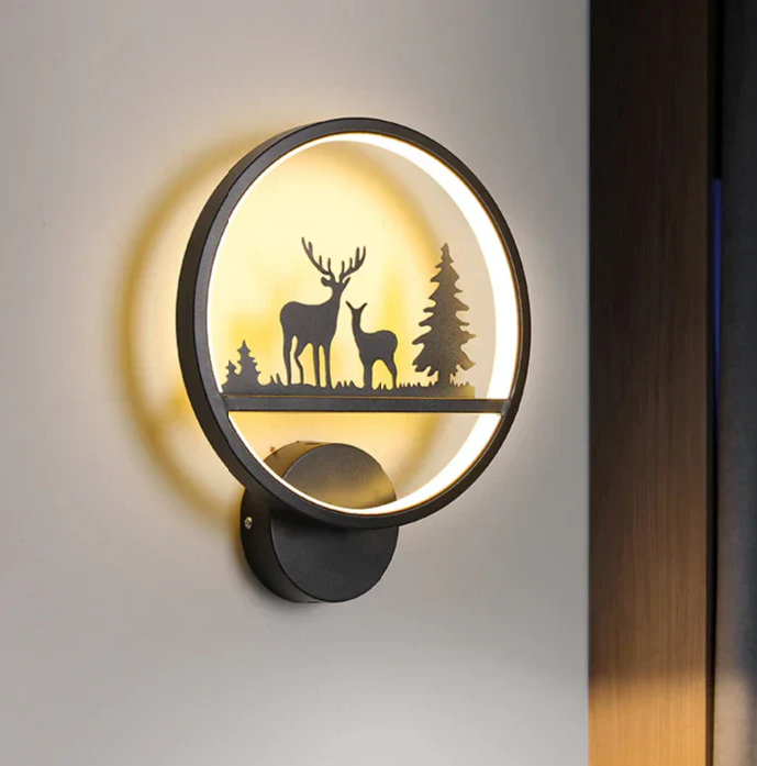 LED Round Wall Lamp with Deer Design