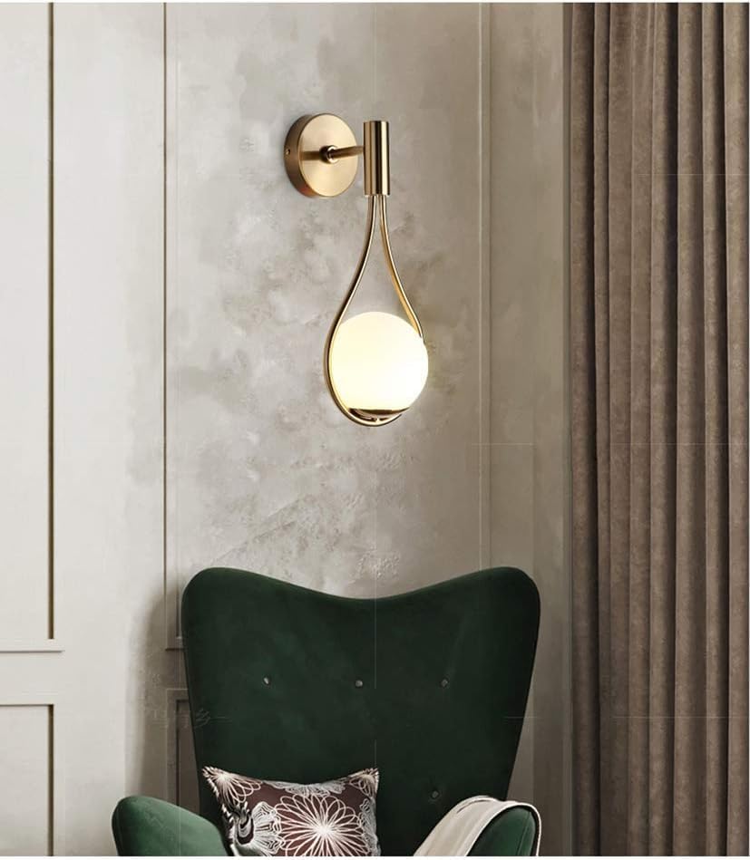 Nordic Golden Wall Lamp with Glass Shade, E27 Light