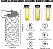 Crystal Diamond Table Lamp with 16 Color Changing RGB, USB Powered Rose Acrylic 3D Night Light for Bedroom & Living Room