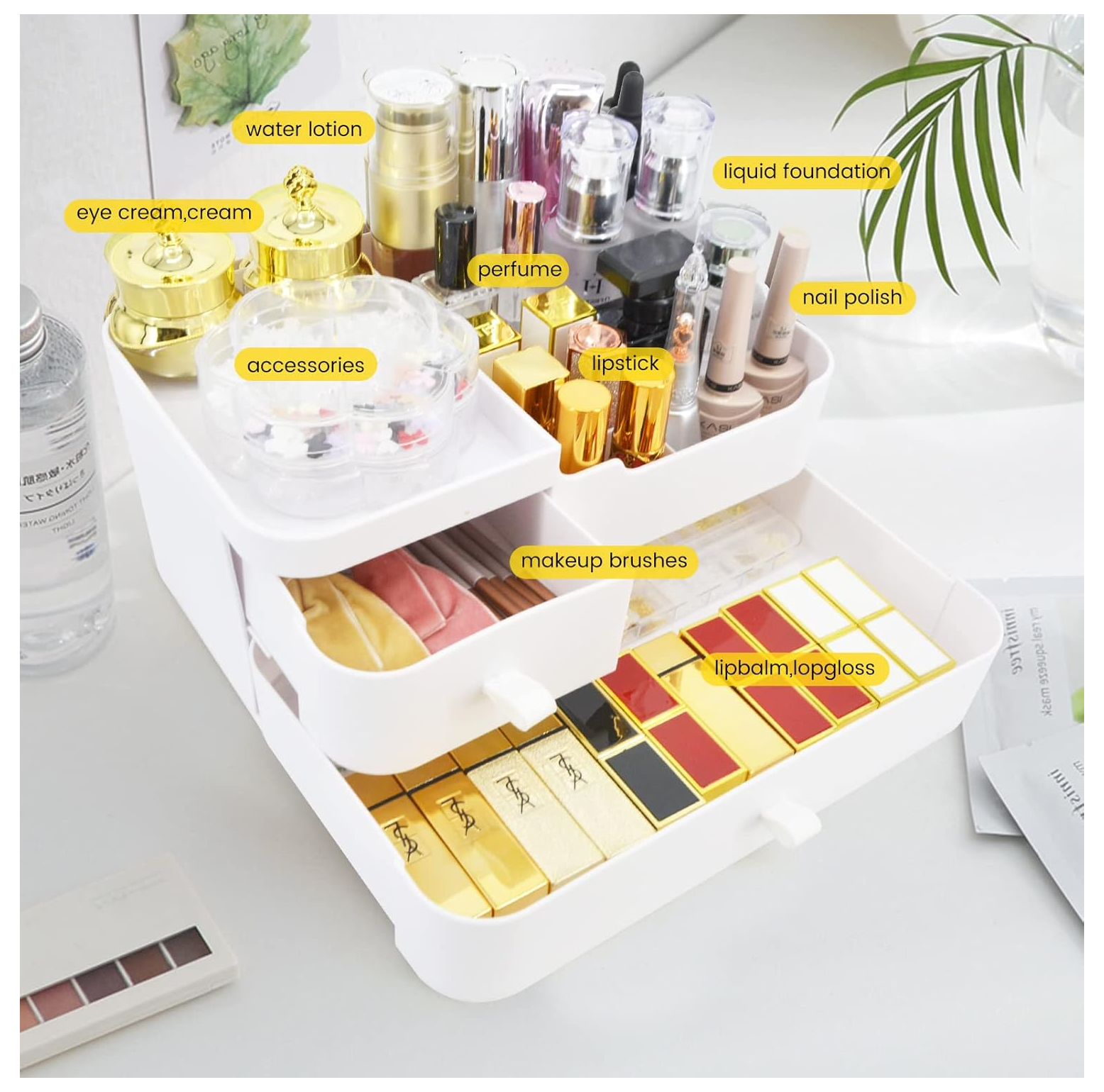 White Makeup Organizer Box with Drawers – Skincare & Cosmetic Storage Case