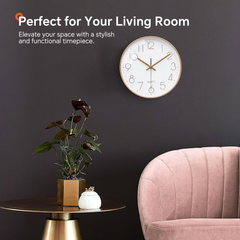 Rose Gold & White 10-Inch Silent Wall Clock, Modern Decorative Design for Home