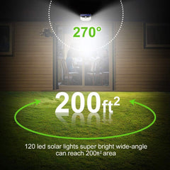 2-Pack Solar Motion Sensor Wall Lights - 120 LED with Reflector, 3 Lighting Modes, IP65 Waterproof