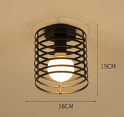 Vintage Semi Flush Ceiling Light – Black Metal Cage Fixture with E27 Holder for Living Room, Kitchen, Bedroom, or Hallway