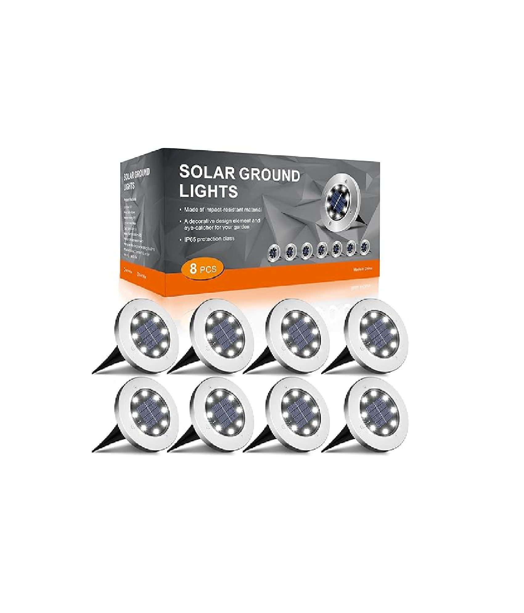 White Solar Ground Lights – 8-Pack Waterproof LED Pathway