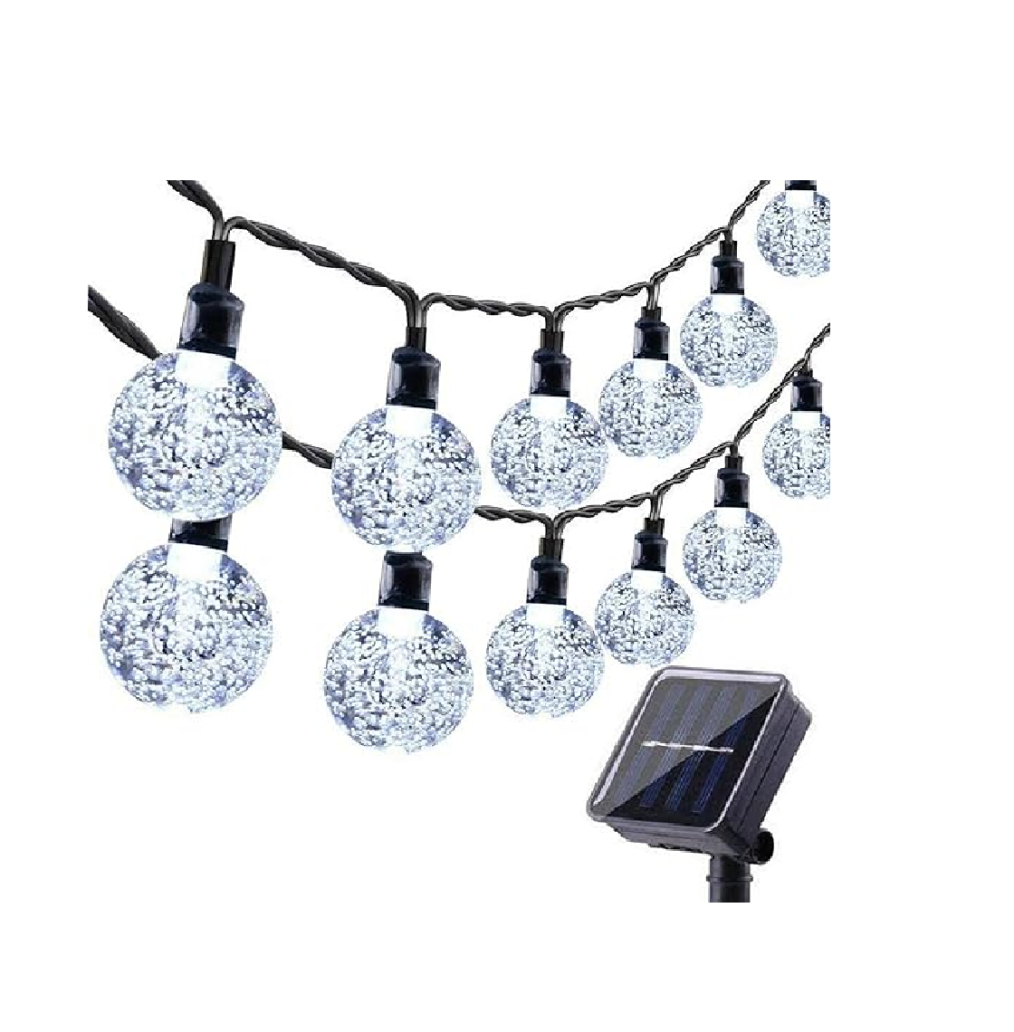 60 LED Solar Crystal Ball String Lights, 36ft White