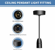 Ceiling Pendant Light Fitting, B22 Lamp Holder, 6”(150mm), Black Plastic Light Bulb Holder, Ceiling Rose for Kitchen Island Living Room Bedroom Lightings